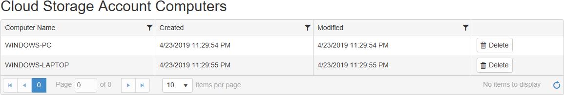 Cloud Storage Account Computers