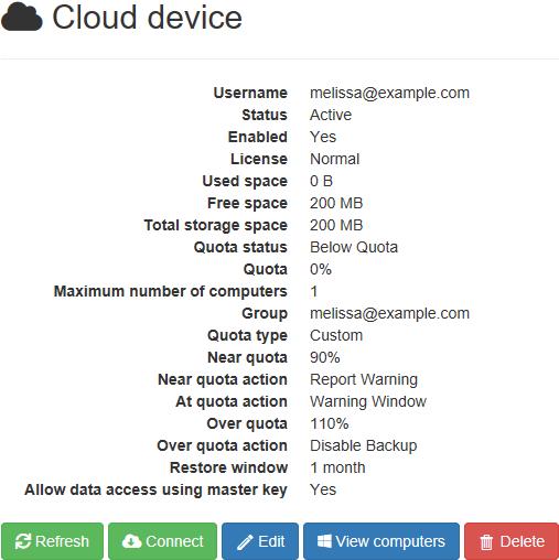 Cloud Storage Account Details without license key as User