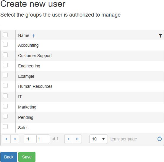 Create a user - select groups