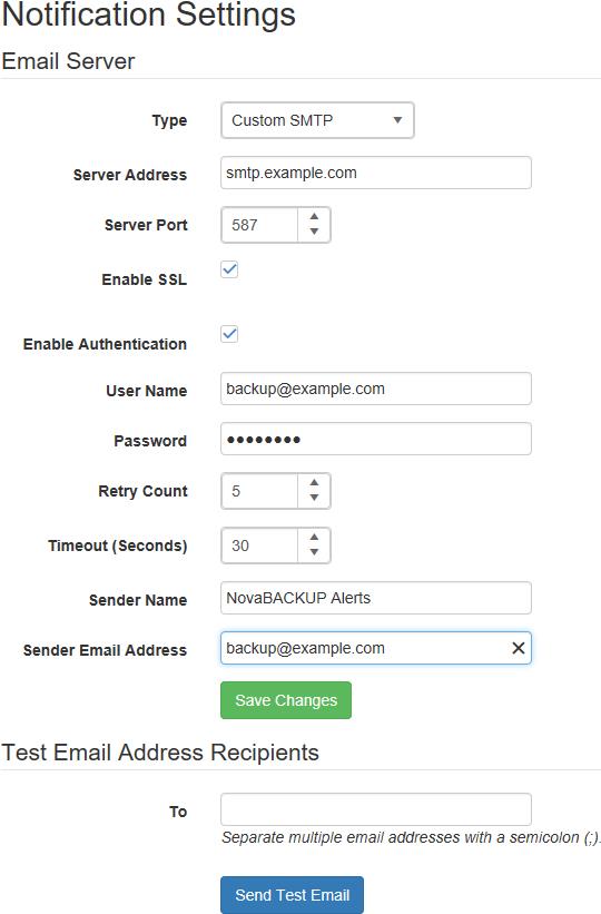 Custom SMTP Notification Settings