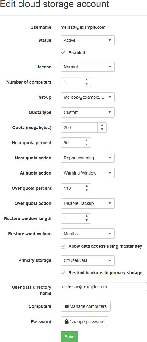 Edit Cloud Storage Account as Admin