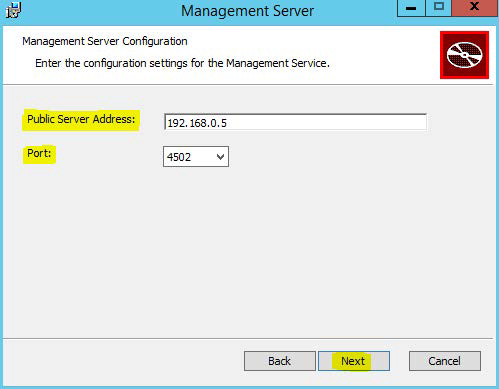 Management Server Configuration Dialog