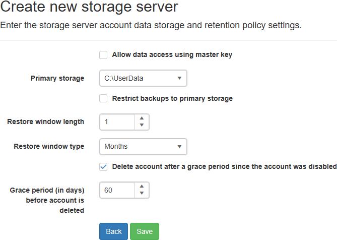 Storage Server Account Deletion Settings