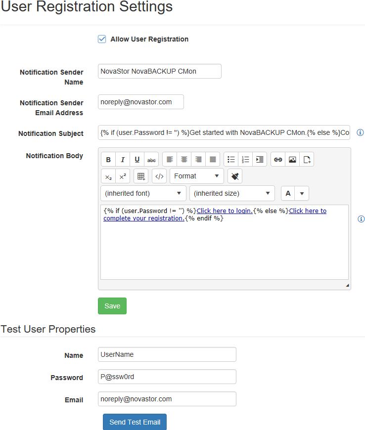 User Registration Settings