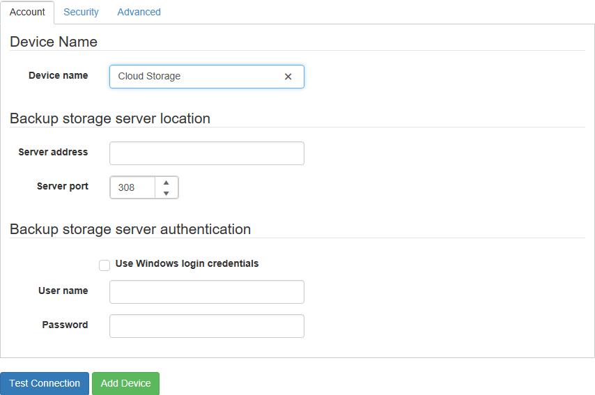 Create Agent Cloud Device - Account Tab