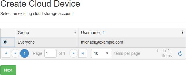 Create Agent Cloud Device From Existing Cloud Storage Account - Select Existing Cloud Storage Account