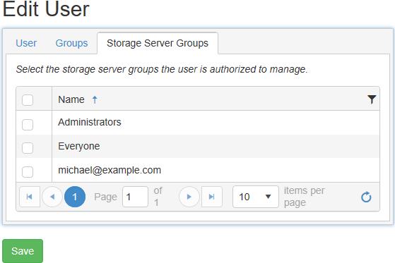 Edit user - storage server groups