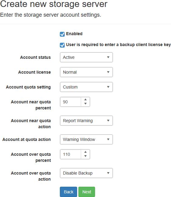Storage Server Account Creation Settings