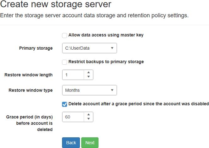 Storage Server Account Deletion Settings