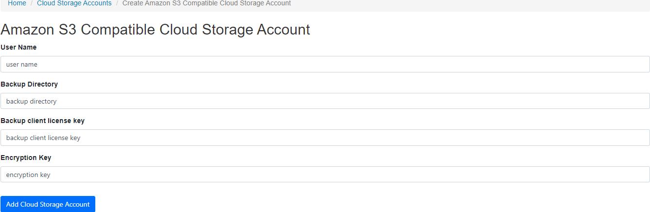 Add Amazon S3 compatible cloud storage account