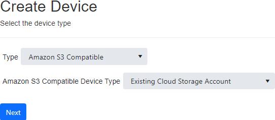 Create Agent Amazon S3 Compatible Device From Existing Cloud Storage Account