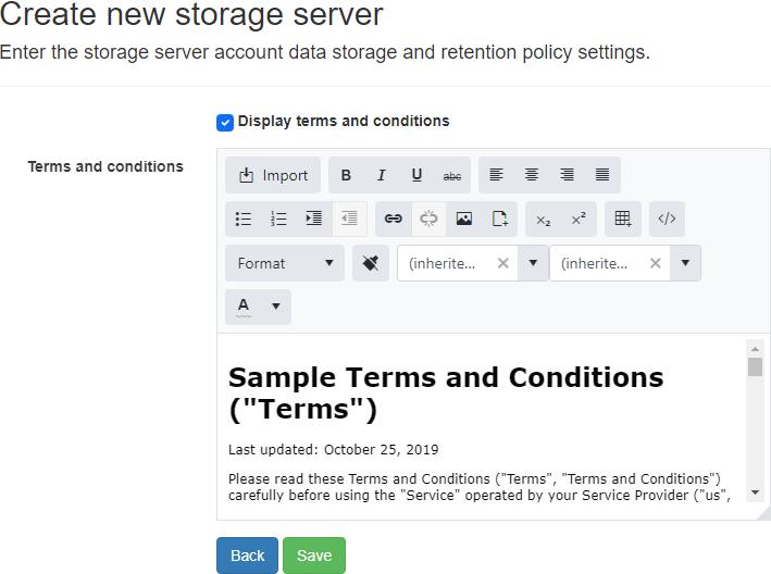 Storage Server Terms and Conditions