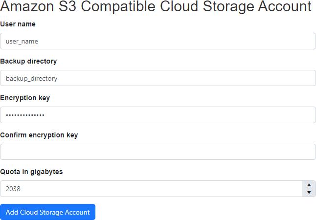 Add Amazon S3 compatible cloud storage account with quota