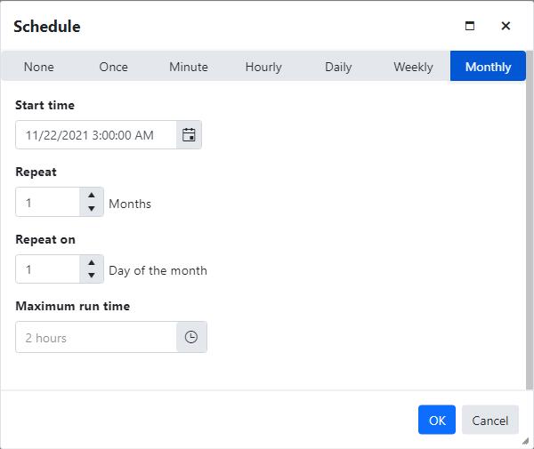 Agent file backup job schedule - Monthly