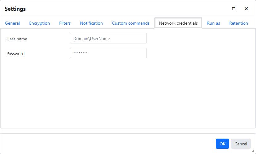 Agent file backup job settings - Network credentials