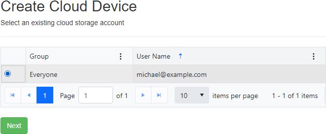 Create Agent Cloud Device From Existing Cloud Storage Account - Select Existing Cloud Storage Account