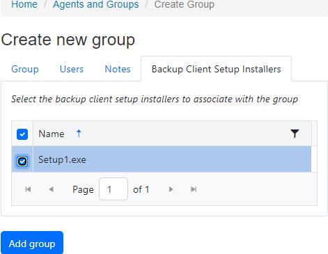 Add Group With Backup Client Setup Installers
