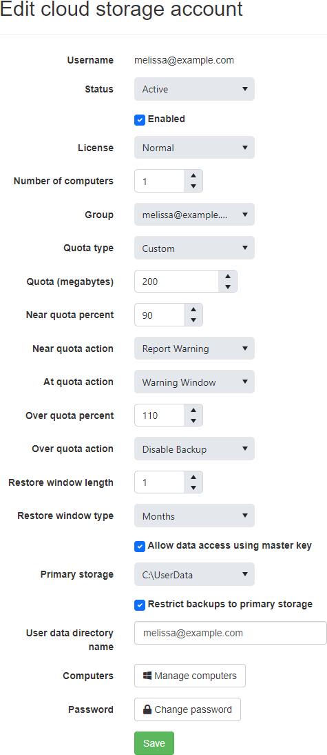 Edit Cloud Storage Account as Admin